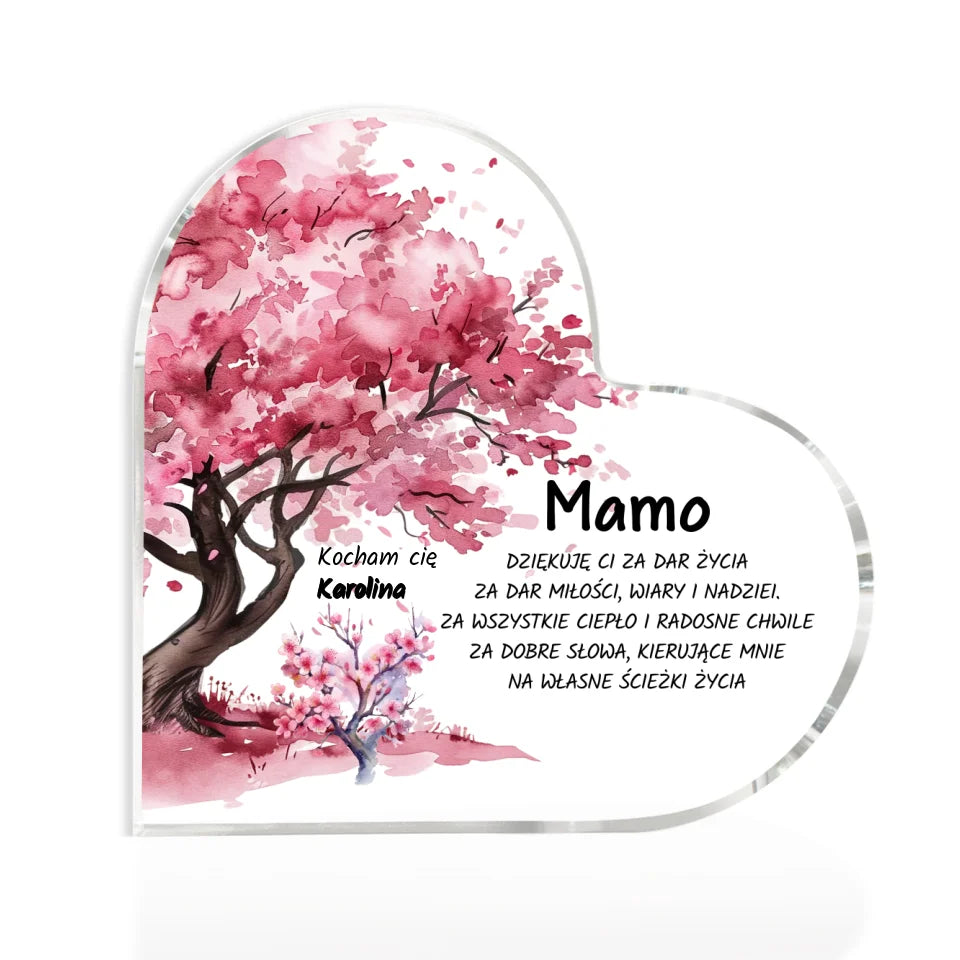 Mamo - Akrylowe serce, prezent dla mamy